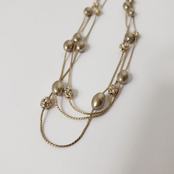 VINTAGE MONET Triple Strand Matte and Crystal Necklace - Picture 4 of 6